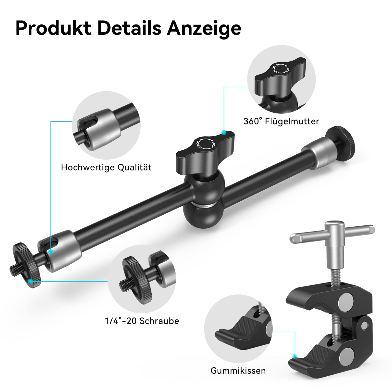 SMALLRIG 10 Zoll Magic Arm mit Super Clamp Large Crab Zangenclip für Monitor LED Licht - KBUM2732B