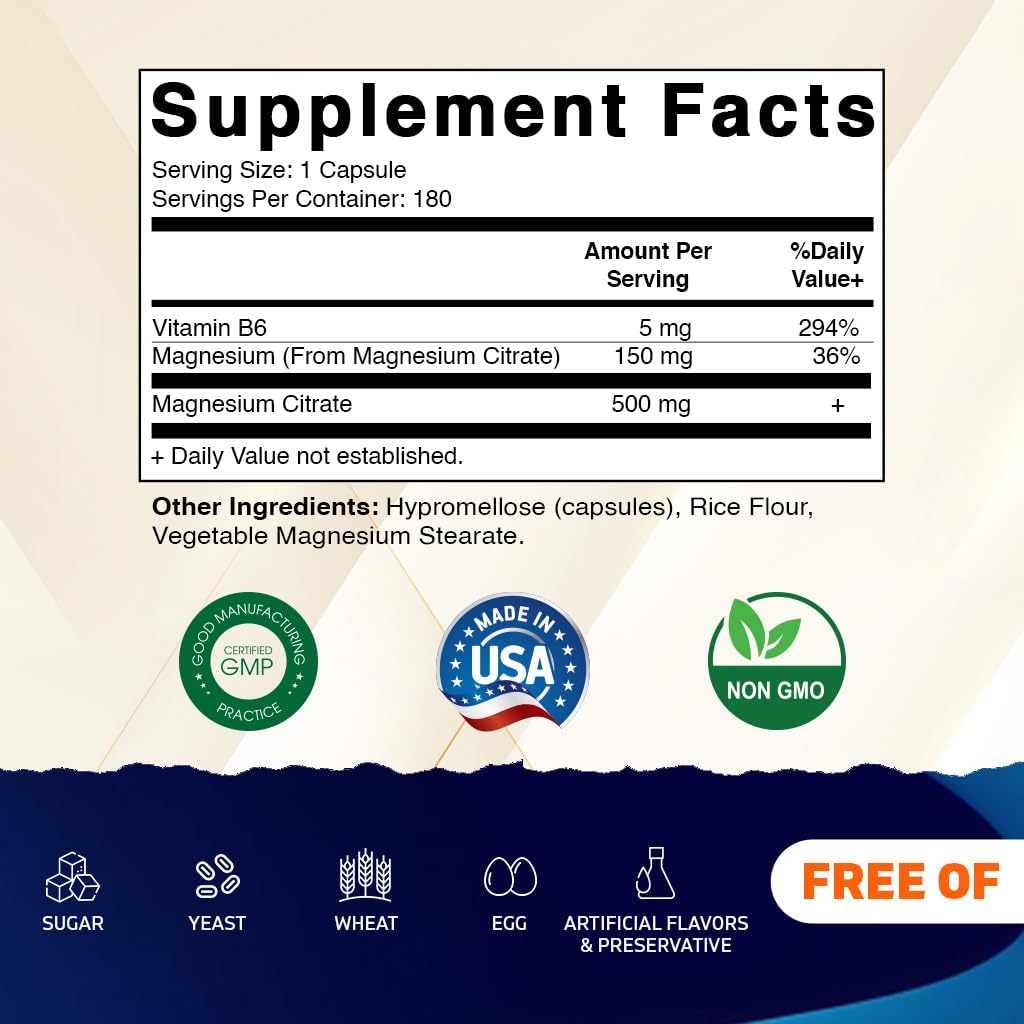 Vitamatic 2 Pack- Magnesium Citrate 500mg per Serving - 180 Vegetarian Capsules (Provides 150 mg of Elemental Magnesium) - Added B6 for Maximum Absorption - Supports Muscle, Joint, and Heart Health* - Image 2
