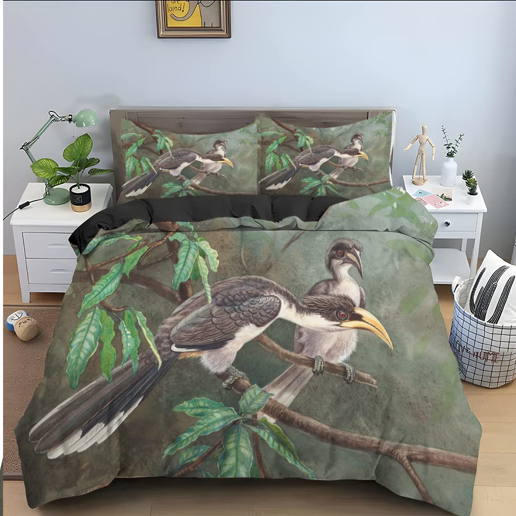 Parure de lit 90x190 enfant oiseau gris en microfibre respirante contre la sueur