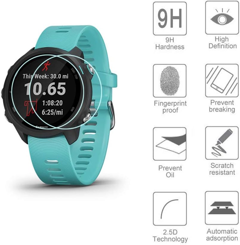 JIUJOJA for Garmin Forerunner 245/Approach S60 Charger, Charging Sync Data Cable and 2Pcs HD Tempered Glass Screen and 8Pcs Charger Port Protector for Forerunner 245 Music Smart Watch