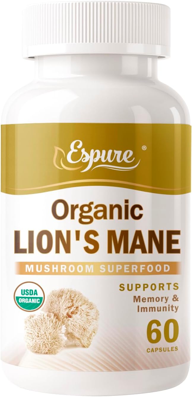 Organic Lion's Mane Capsules - Memory, Focus & Immunity Support, 1500mg, 30% Polysaccharides, Lab Tested, Non-GMO, Gluten Free, 60 Vegan Capsules