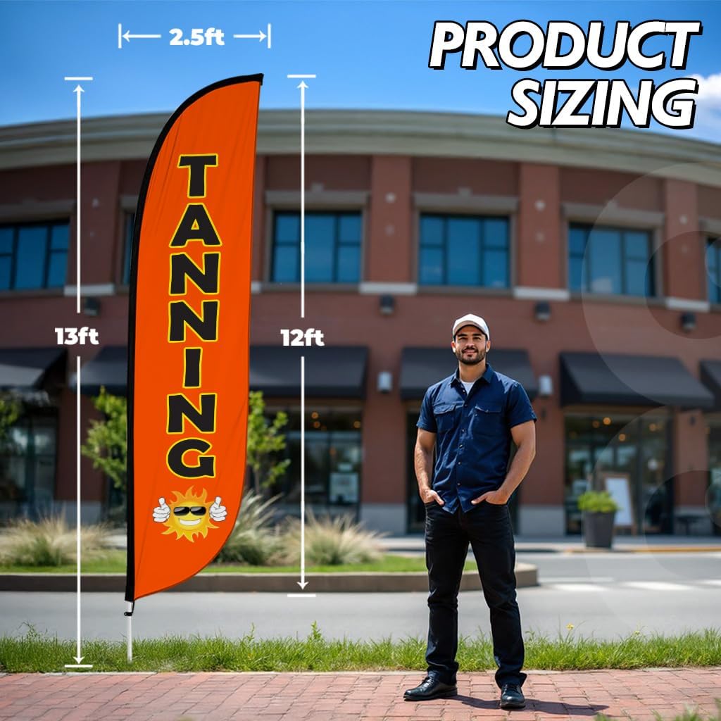 LookOurWay Feather Flag Pole Kit - 12 Feet Tall Advertising Flag Banner with Fiberglass Pole Kit and Ground Spike for Business Promotion - Business Flags - Tanning (10M1200159)