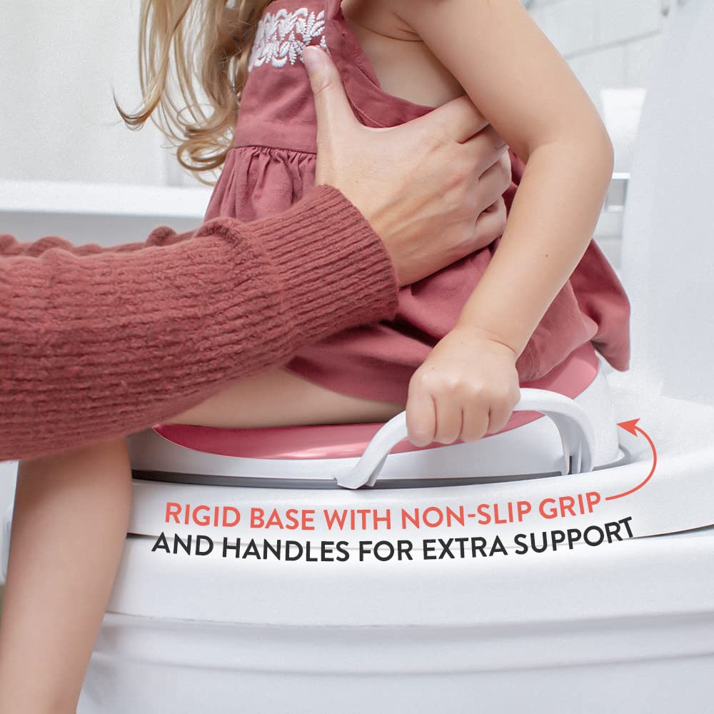 Prince Lionheart Tinkle Trainer SQUISH Toilet Seat - Comfy Toddler Potty Training Toilet Seat with Squishy Top, Sturdy Security Handles, Splash Guard & Non Slip Base - Fits Most Toilets - Coral