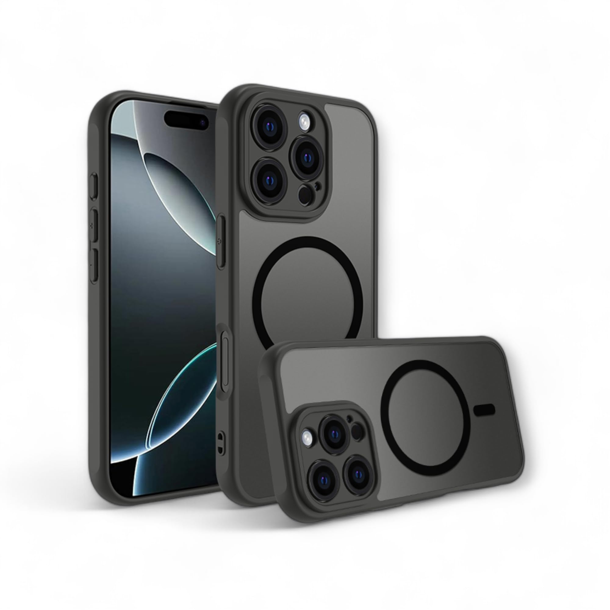 PfXxShield Case Suitable for iPhone 16 Pro Max - MagSafe Compatible - Transparent-Frosted Back with Additional Camera Protection (iPhone 16 Pro Max)