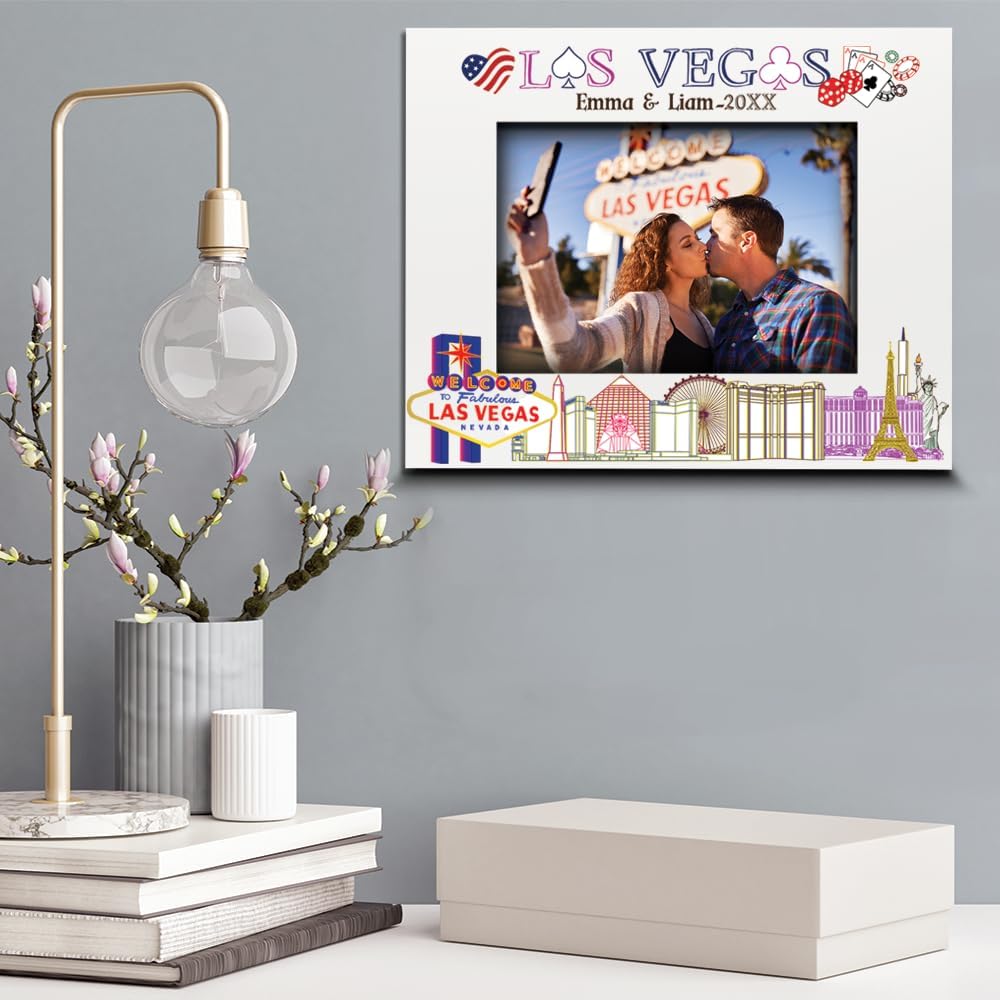 BELLA BUSTA-Personalize-las Vegas United State Theme Picture Frame-Wedding, Honeymoon, Vacation, Travel Lover Keepsake- Gambling, Casinos- UV Print (5x7 Horizontal)