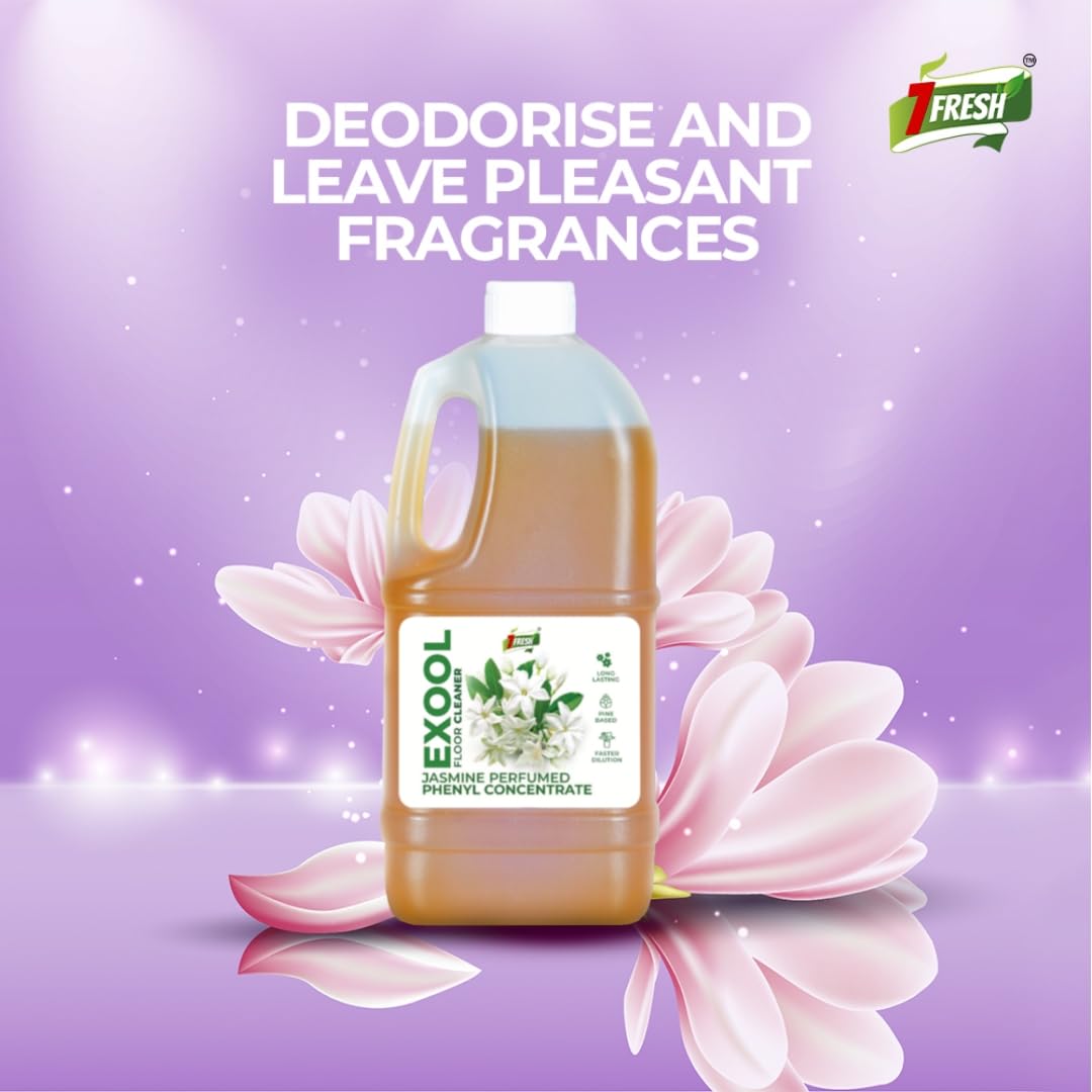 7Fresh Exool JASMINE Perfumed Phenyl Concentrate Liquid 900 ml (MAKES 30 LITTER OF THICK WHITE PHENYL) Pine Based/Long Lasting/Faster Dilution/Phenyl Essence 3