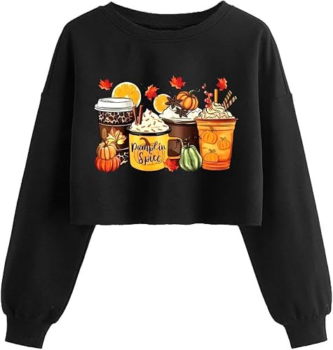 Women Fall Halloween Ghost Crop Sweatshirt Lantern Sleeve Pullover