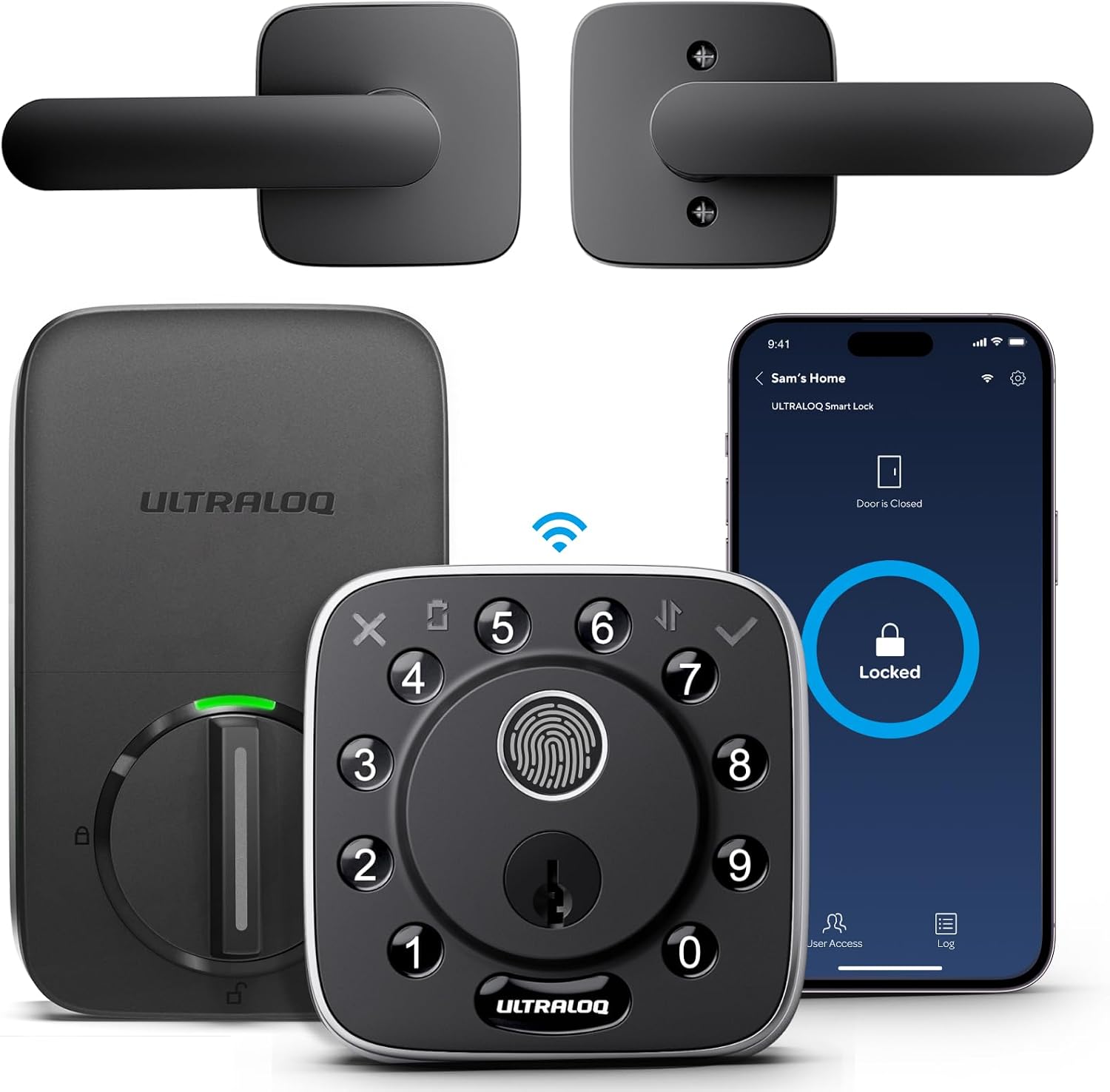 Bolt Fingerprint WiFi Smart Lock with Handle, App Remote Access | Works with Apple Home, Alexa, Google, WiFi Deadbolt Smart Locks for Front Door with Sensor, Geofence Auto Unlock, Auto-Lock