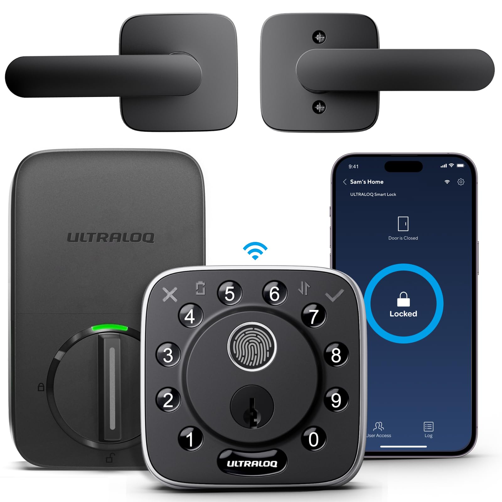 ULTRALOQ Bolt Fingerprint Wi-Fi Smart Locks for Front Door, Works with Apple Home, Alexa, Google, Smart Lock with Handle, App Finger Code Voice Unlock