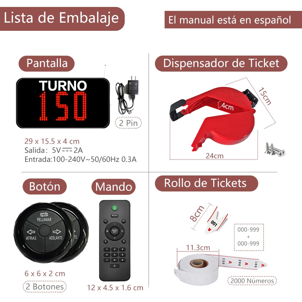 Pantalla Su Turno Digital en Español 3 Dígitos con Dispensador de Tickets