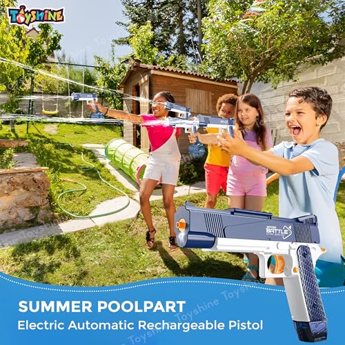 Image of Toyshine Electric Holi Water Gun Automatic Rechargeable Toy Pistol with Pressure Mechanism for Range Upto 32 feet A Powerful Squirt Toy for Kids Pool Beach Party Games and Outdoor Water Fun Blue