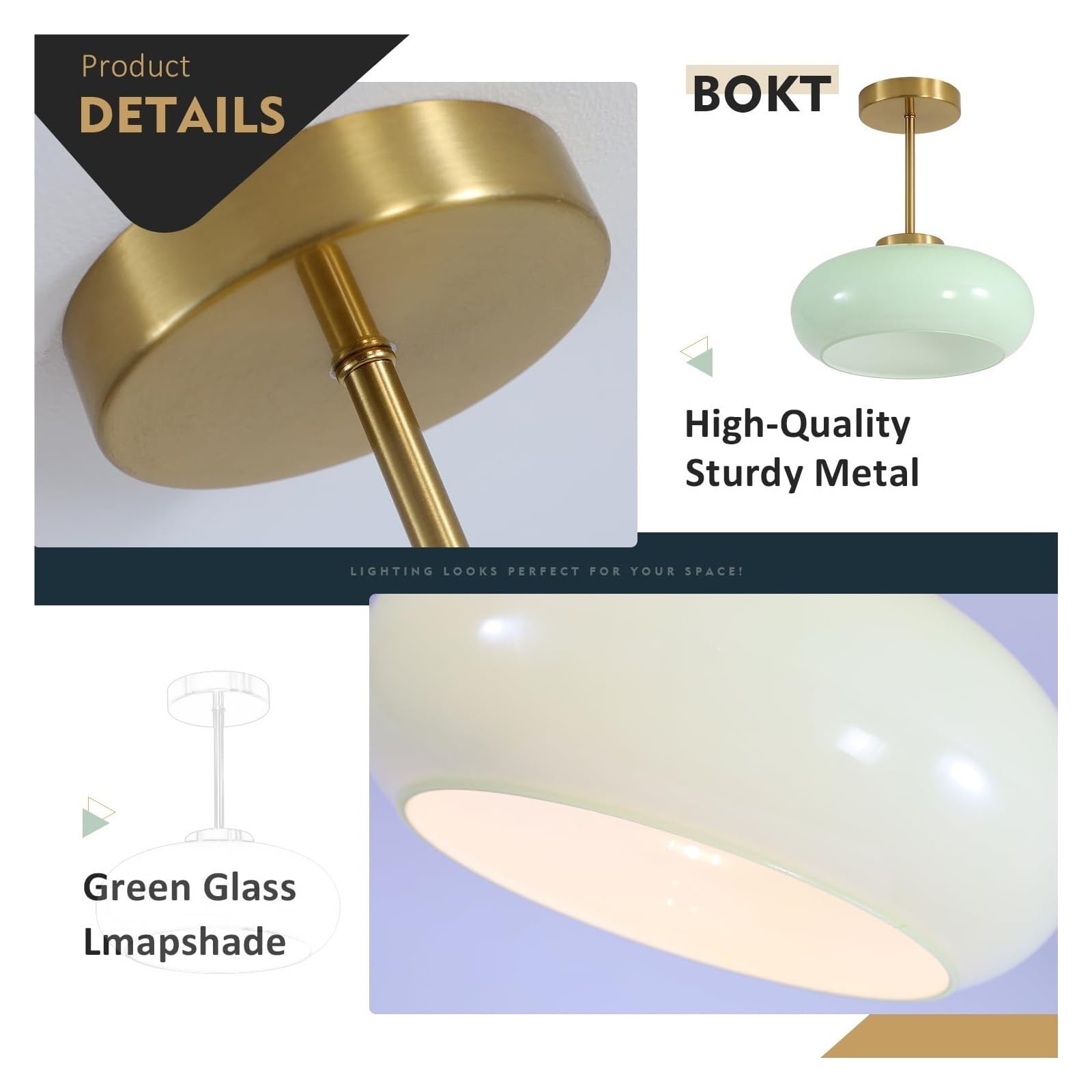JingNian Nowoczesna lampa sufitowa 28 cm, półwbudowana lampa z kloszem ze szkła mlecznego, idealna do kuchni, przedpokoju, łazienki i jadalni (H)