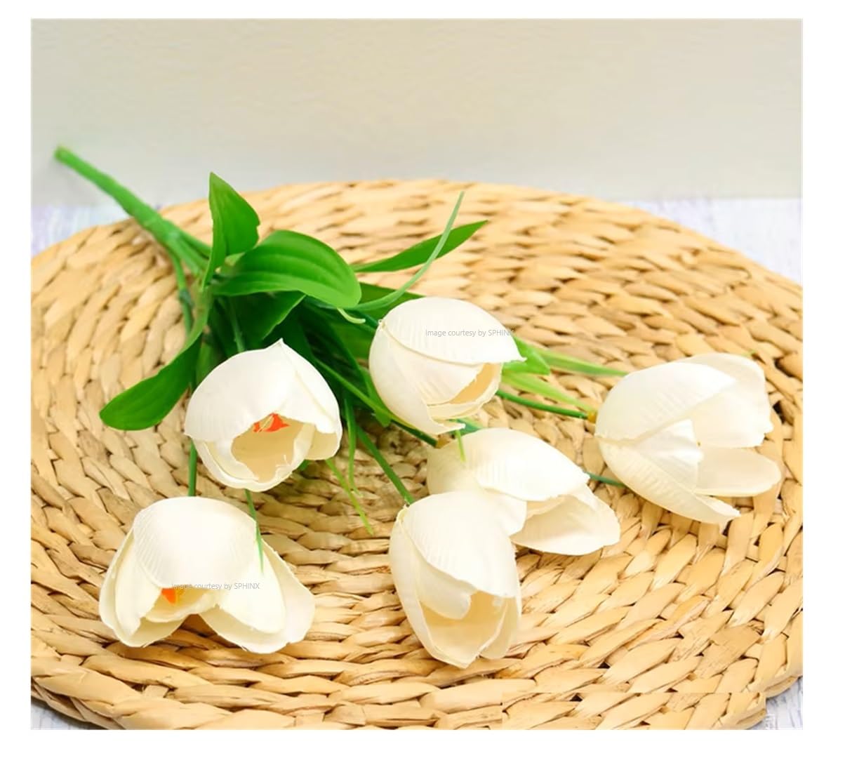 SPHINX Artificial Tulip Flowers Bunches (Approx 33 cms height)-Ideal for Home Decoration, Living Room, Bedroom, Wedding, Party, Table Top, Aesthetic Arrangement (2 Pieces) (White)