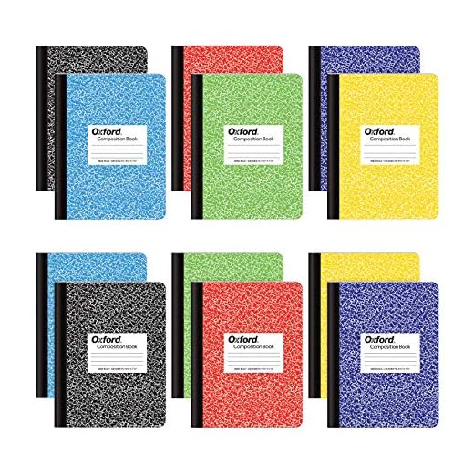 Oxford Composition Notebooks, Wide Ruled Paper, 9-3/4" x 7-1/2", Assorted Marble Covers, 100 Sheets, 12 per Pack, Colors May Vary (63794)