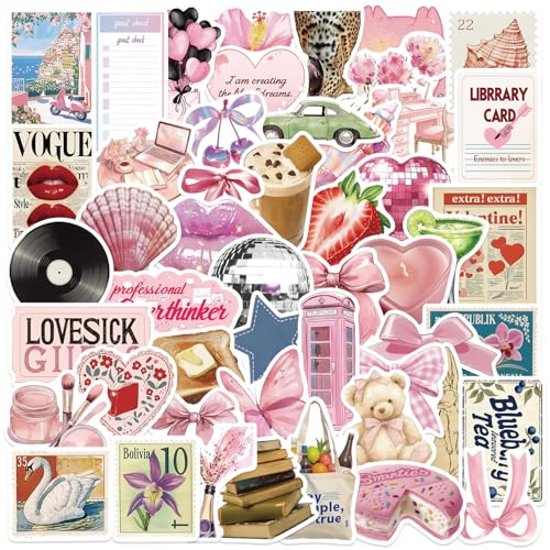 PNGIF Aesthetic Rosa Kawaii Stickers 50 Stück Wasserfeste Graffiti Fantasy Anime Aufkleber für Laptop Kindle Scrapbook Kühlschrank Skateboard Fahrrad Journal Fotoalbum Koffer MacBook