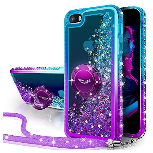 iPhone SE 2016 Case, iPhone 5S/5 Case, Silverback Moving Liquid Holographic Sparkle Glitter Case with Kickstand,Bling Diamond Bumper with Ring Protective Apple iPhone SE Case for Girls Women -Purple