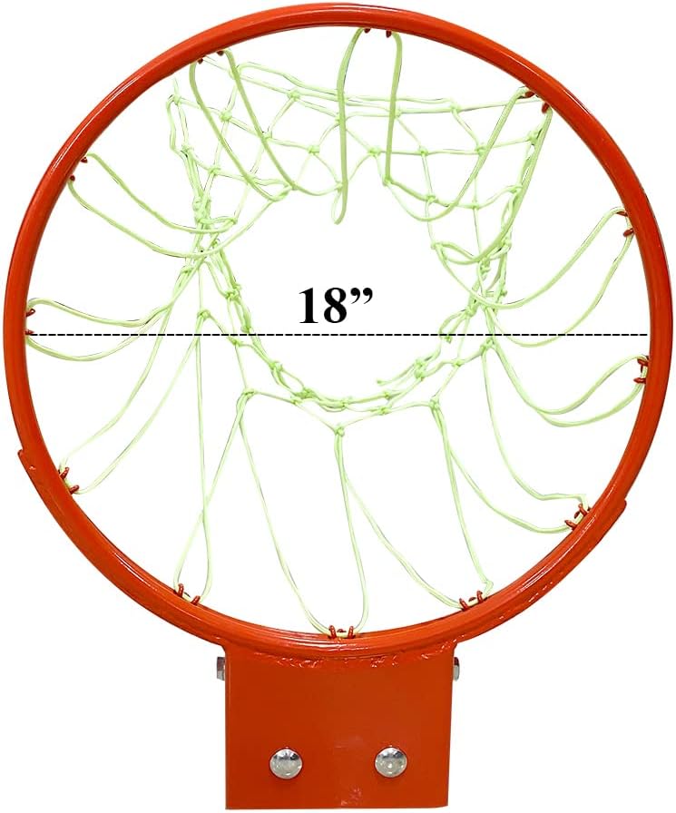 THUNDERBAY 18 inch Standard Double Spring Flex Reinforced Wall Mounted Basketball Rim, Two Nylon Nets Include One Nightlight Basketball Net