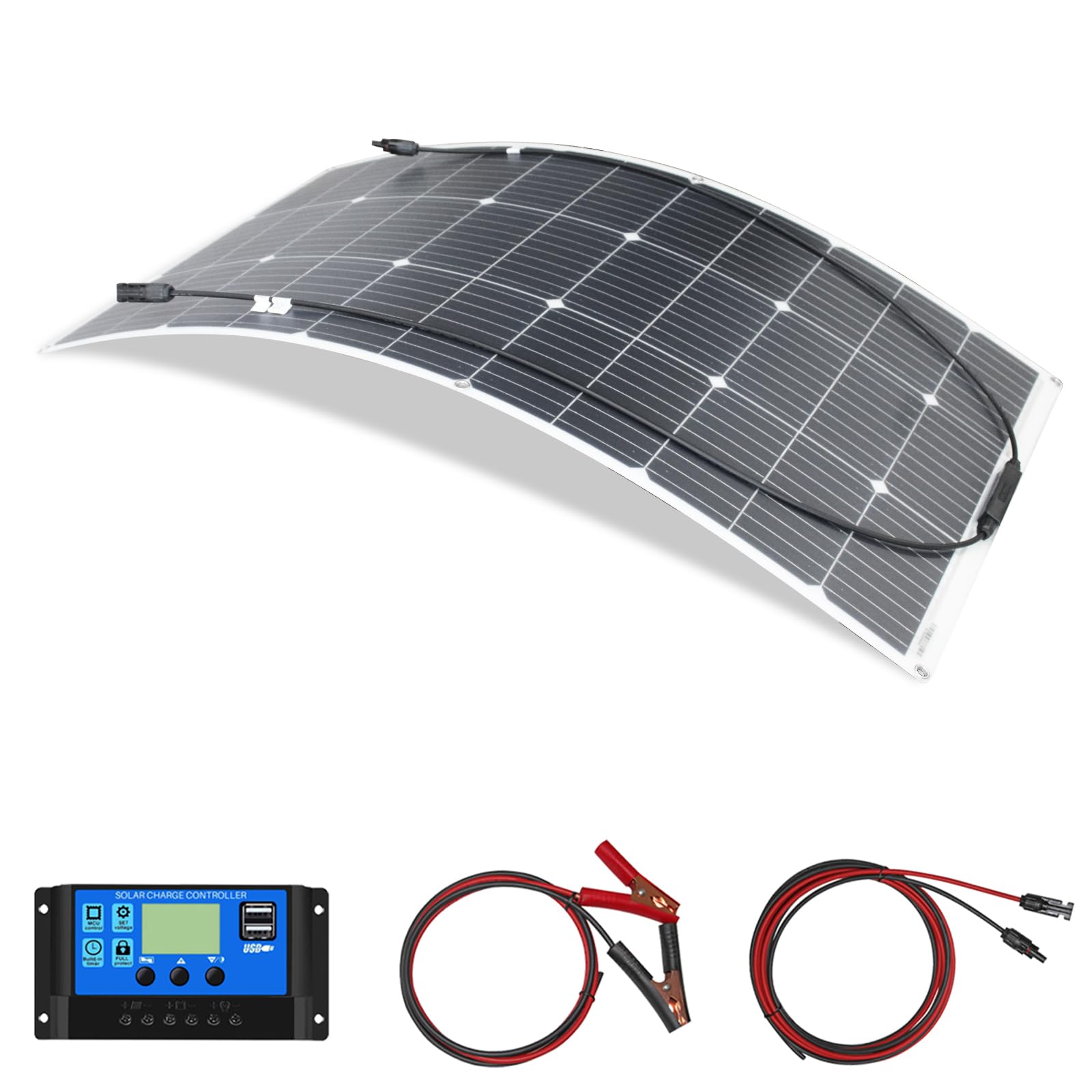 Kit Panneau Solaire Flexible 100W avec régulateur charge pour batteries 12V
