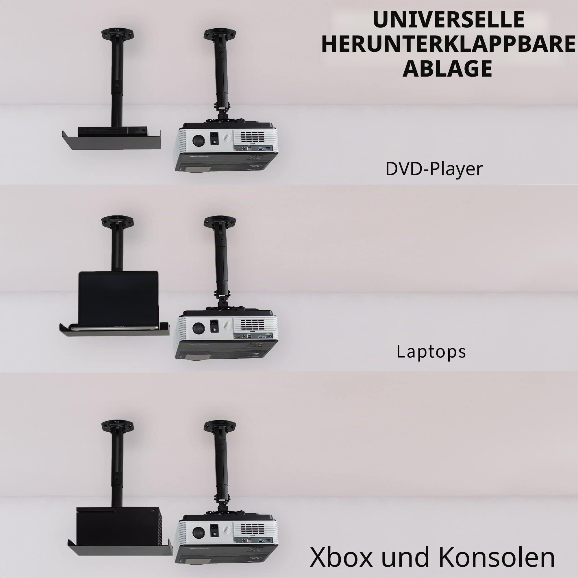 VIVO Universelle ausziehbare Decken-Beamer-Halterung, Höhenverstellbare Projektion, Lochfreie Installation, Versteckte Kabelführung, Schwarz, MOUNT-VP08B
