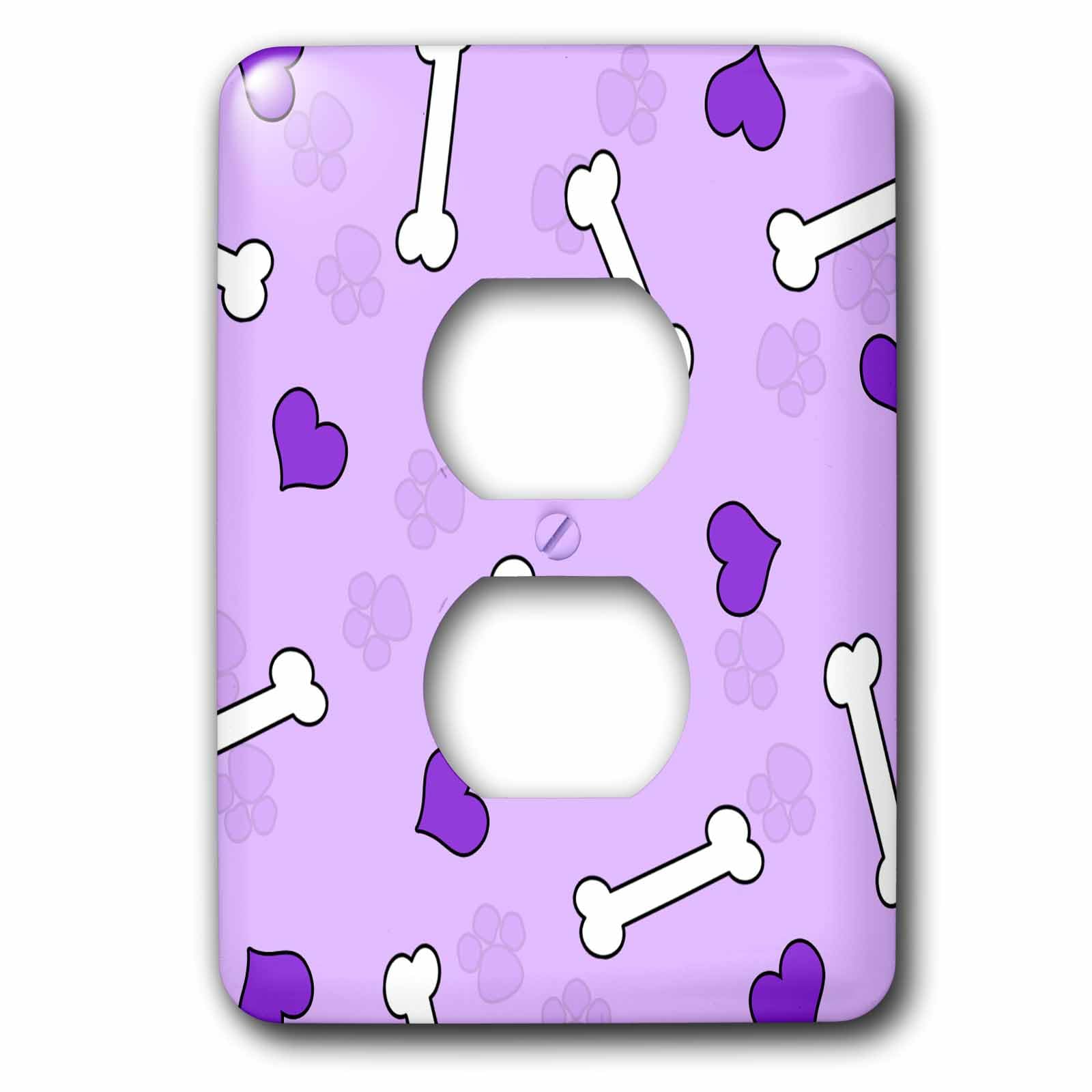Couvercle de prise de courant violet double plaque motif os de chien 3dRose