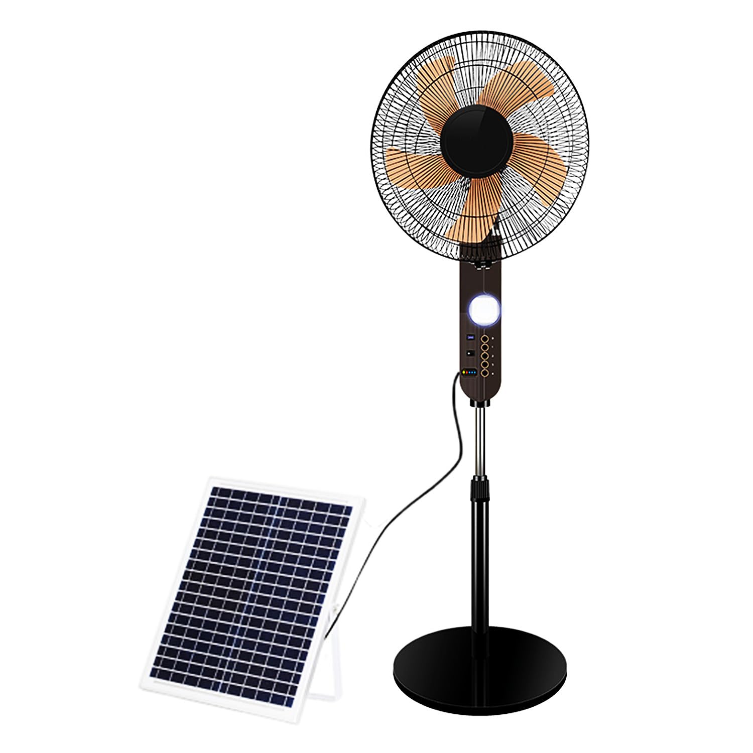 Ventilateur de sol portable solaire au design réglable en hauteur et finitions silencieuses