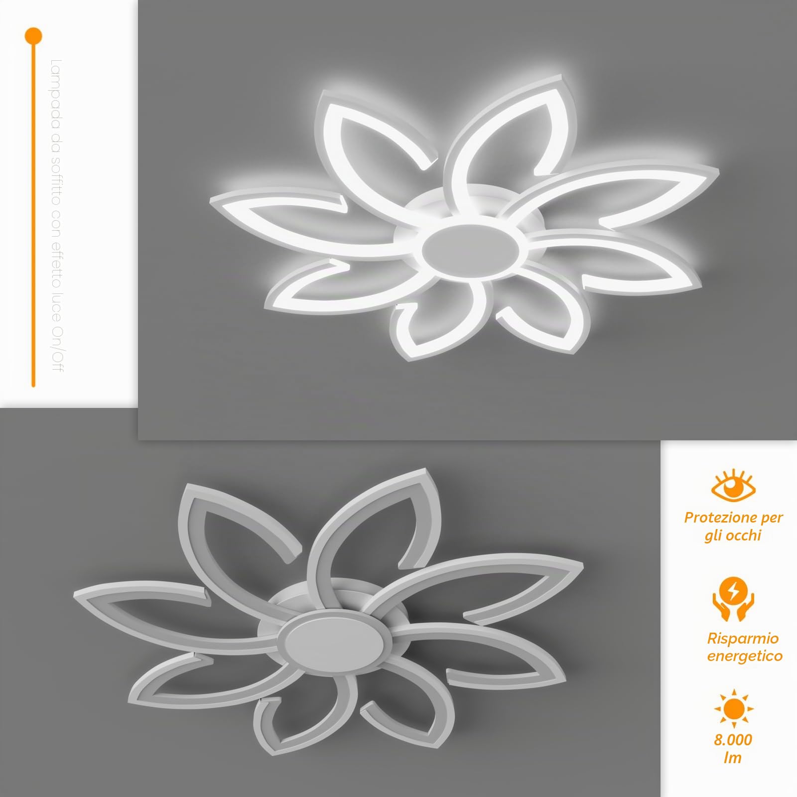 Plafoniera LED Soffitto Smart 80cm, Lampadario Moderno Design a Fiore Dimmerabile Compatibile con Alexa/Google Home, Luce con App/Telecomando per Salotto e Camera, 3000K-6500K, Bianco