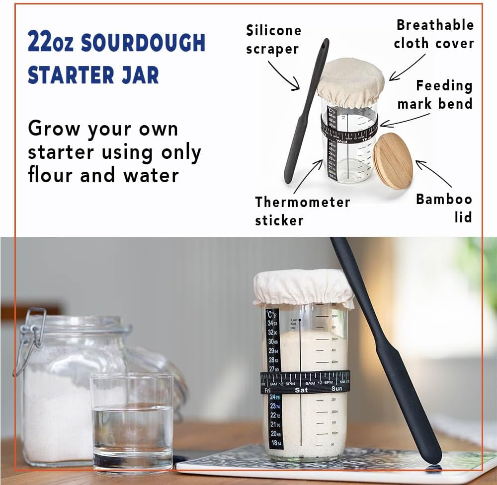 Sourdough Starter Kit all-in-one 18PCS, Premium Sourdough Bread Baking Supplies, Banneton Bread Proofing Basket Round 9in Hand-made, Sourdough Starter Jar 22OZ, Baking Gift Set, Italian Design