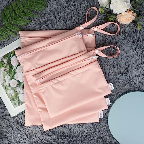 ALVABABY 3pcs Baby Cloth Diaper Wet/Dry Bags|Waterproof Reusable with Two Pockets|Travel, Beach, Pool, Daycare, Soiled Baby Items,Yoga,Gym Bag for Swimsuits or Wet Clothes (3 pcs in SML, Pink) 3L-B19
