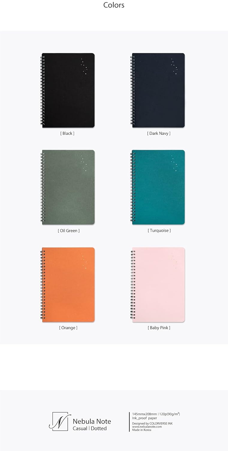 Nebula Note Casual by Colorverse - Black - 5.7" x 8.2" Soft Cover Notebook - 120 Pages (90g/m2), Plain (Blank)      Office Product