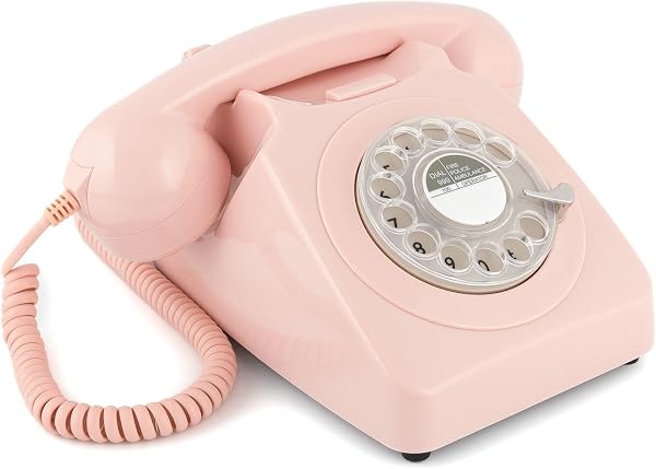 GPO 746 Teléfono fijo de disco con estilo retro de los años 70, cable en espiral y timbre auténtico - Rosa clavel - 5