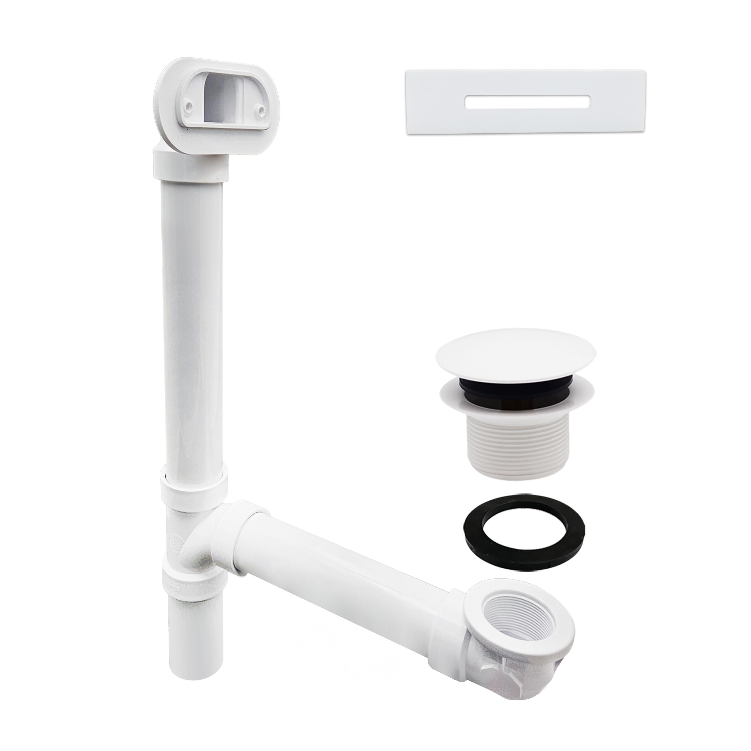 Westbrass A493244LD-50 19" SCH. 40 PVC Bath Waste & Overflow Assembly with Tip-Toe Drain Plug and Linear Overflow Faceplate, Extended Tub Drain Kit, White