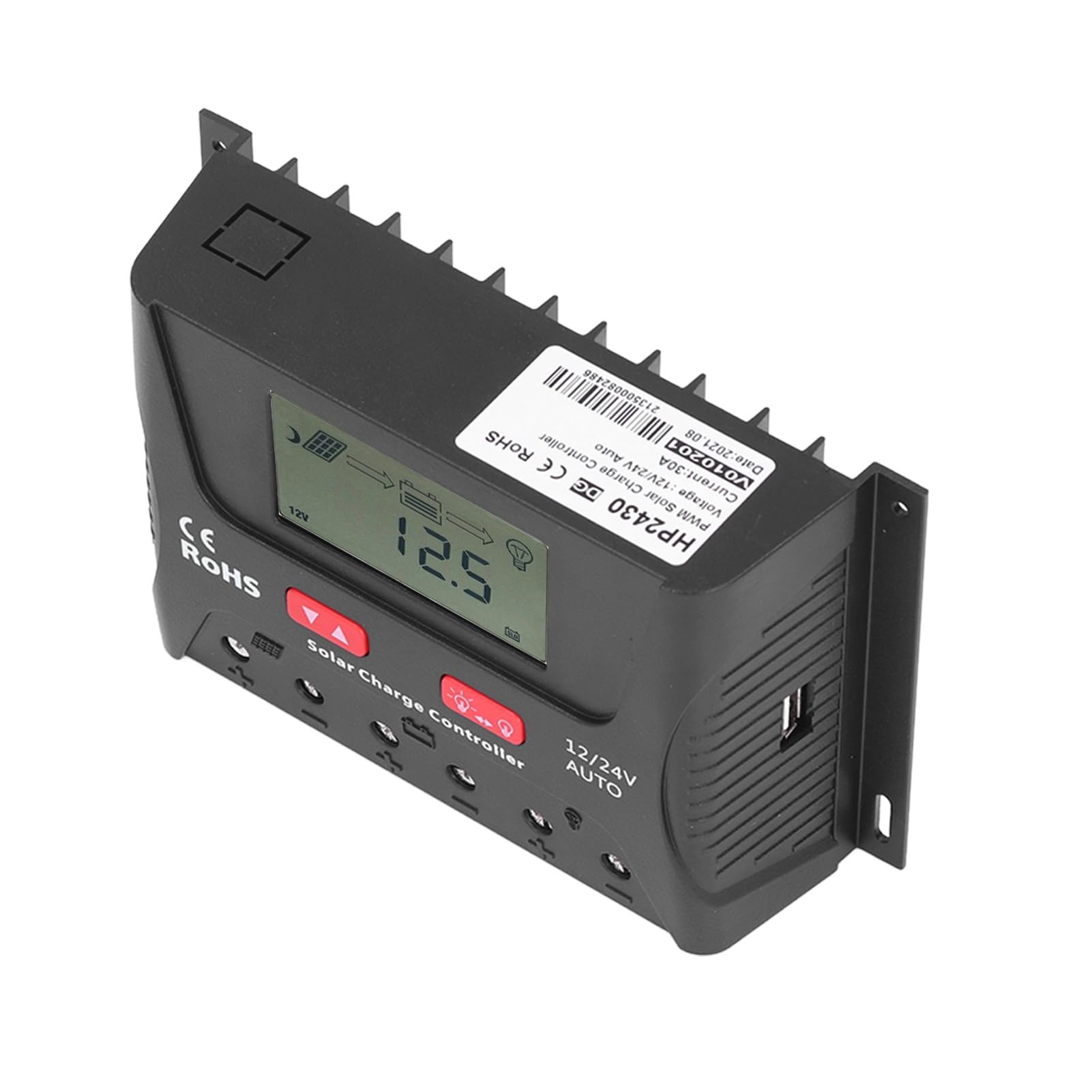 Kontroler słoneczny PWM 30A |Wyświetlacz LCD z automatycznym rozpoznawaniem 12 V / 24 V |Regulowany dla RV / jachtu / domowego układu słonecznego |Zabezpieczenie przed