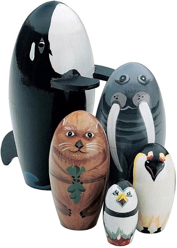 Bits and Pieces Monkey Nesting Dolls - Muñeca rusa, juego de 5 | Muñecas Matryoshka de madera pintadas a mano, arte popular tradicional pintado, 6" de alto