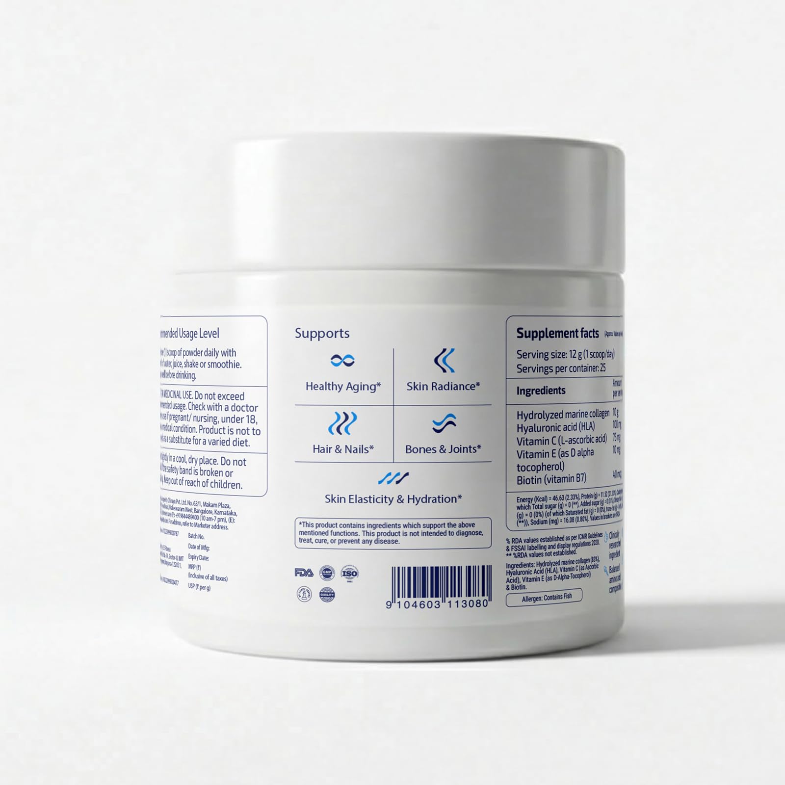 XLongevity Marine Collagen Powder 12000 mg Daily Supplement, 300g Unflavored, Women & Men | Hydrolyzed, Peptides, Biotin, Vitamin C & E, Hyaluronic Acid | Skin, Hair, Nails, Joints & Bones health 3