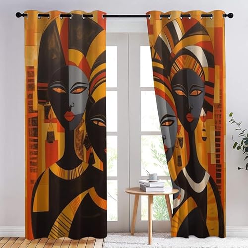 SZLYZM African Women Blackout Curtains, Tribal Ethnic Bedroom Curtains & Living Room Curtains 66x54 Inch 2 Panels Set, Thermal Eyelet Drapes Decorative Patterned Window Treatments 54 Drop - Image 2
