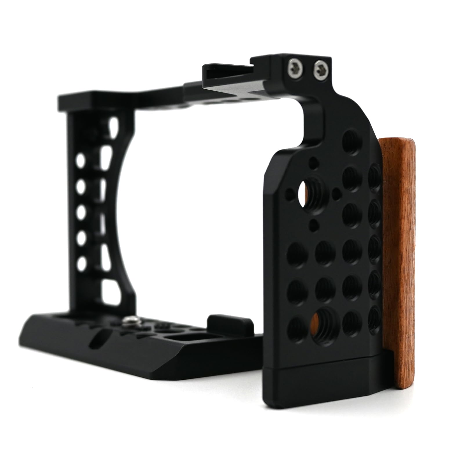 Gabbia per fotocamera con manico in legno, compatibile con la fotocamera Sony Alpha A6400 A6300 A6000 A6100 con fulmini, fori di posizionamento della maniglia, più fori per viti da 1/4" 3/8"