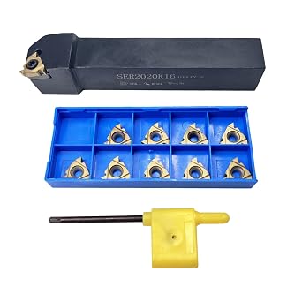 Lathe Tool Threading Solution SER2020K16 Turning Tool Holder with Indexable Lathe Tool Threading Insert 16ER AG60 for Efficient Lathe Thread Cutting & Processing Alloy Steel 40Cr