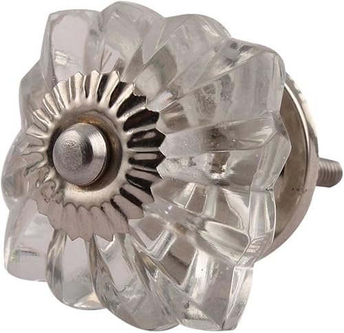 Indian Shelf Vocalforlocal - 2 manijas cuadradas de cristal transparente hechas a mano con diseño de melón y caléndula con flores para cajones de