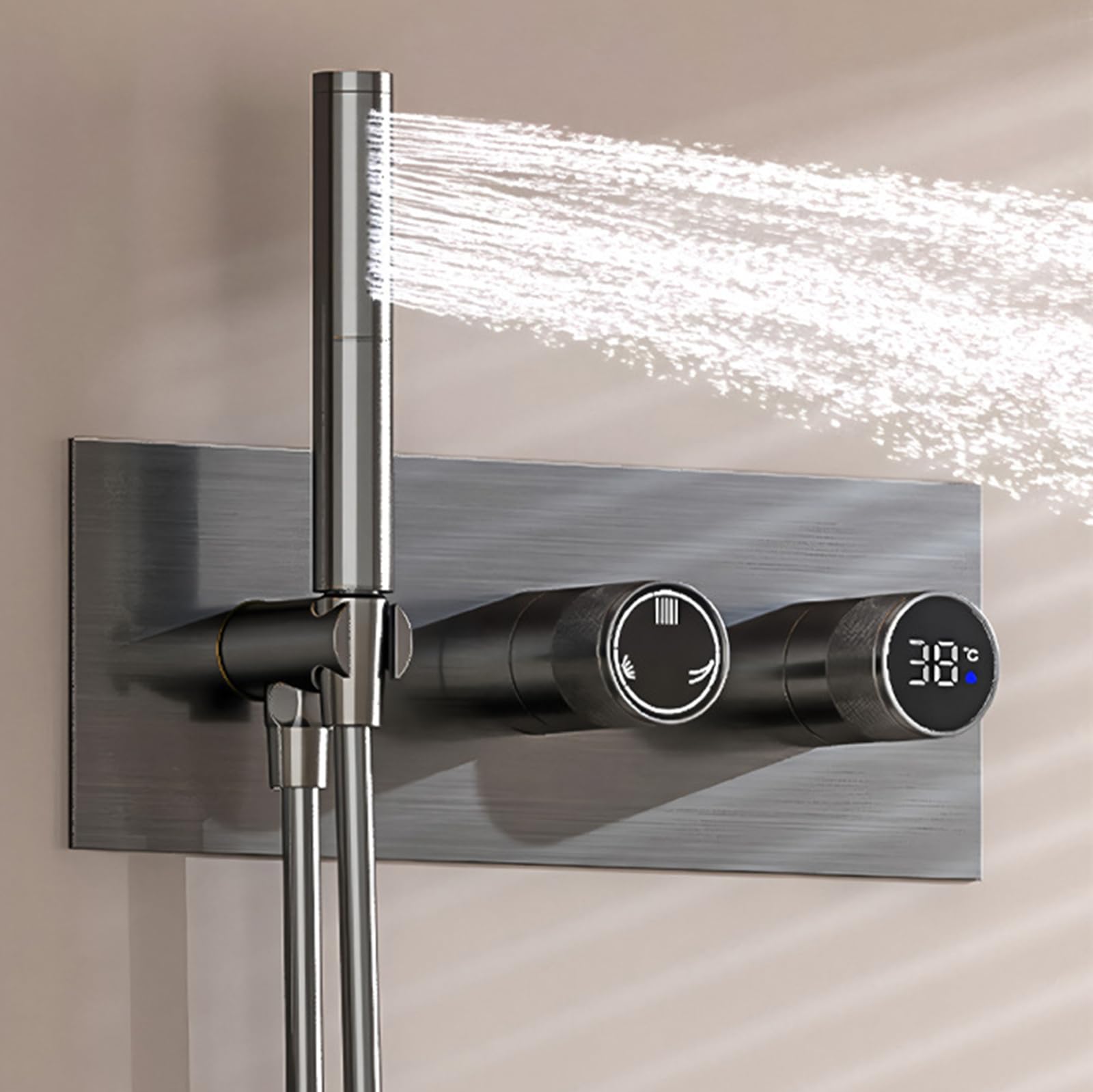 XJTNLB Columna Ducha Empotrada Led Negro, Rociador Ducha Rectangular Led Efecto Lluvia, Instalación Techo