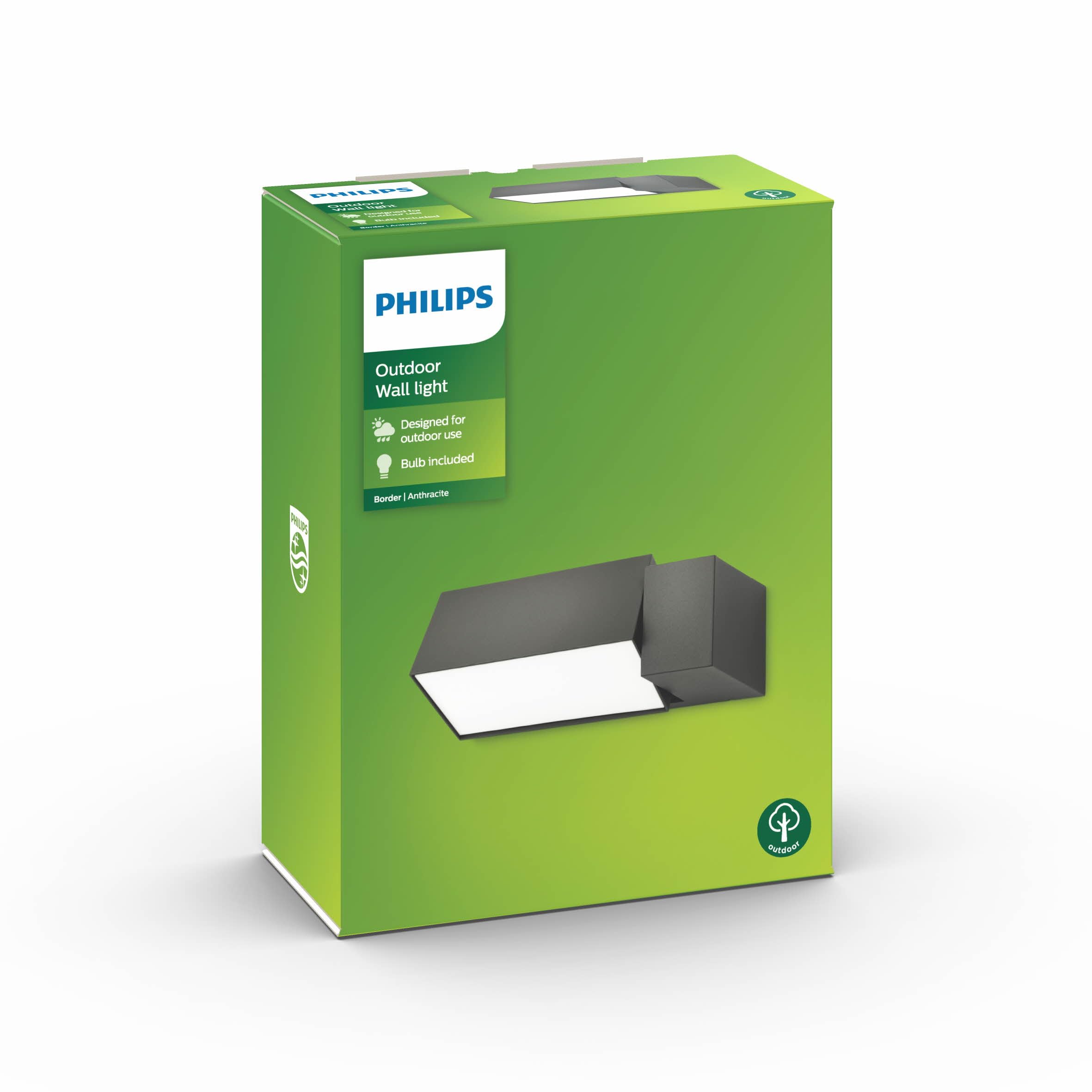 Philips LED Border, Lampada a Parete, per Esterni, Attacco E27, Lampadina Inclusa, IP44, Grigia