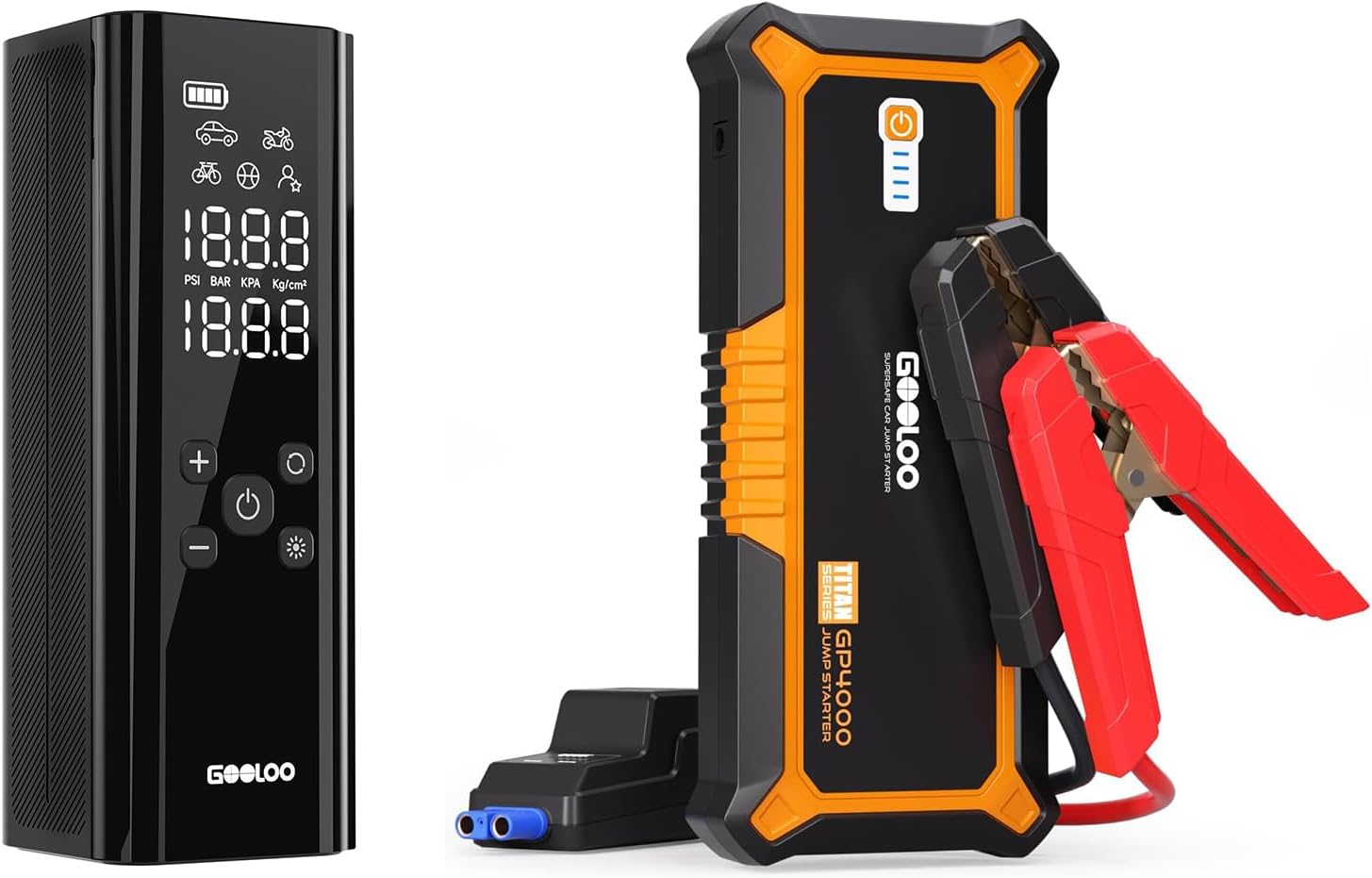 GOOLOO 4000A Peak Car Jump Starter 12V Auto Battery Booster SuperSafe Lithium Jump Box & GOOLOO GT150 Tire Inflator Port