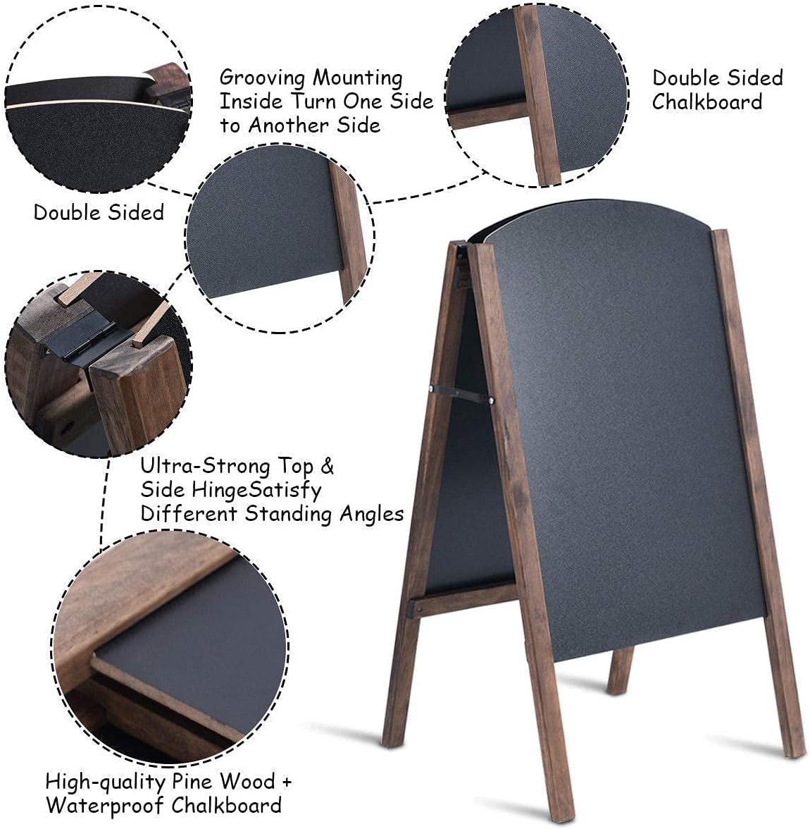 Mayjooy A-Frame Chalkboard, 26" x 40" Rustic Dual-Sided Wooden Chalkboard Easel w/Stand, Free Standing Chalkboard Signs, Sidewalk Sandwich Board for Restaurant/Wedding/Cafe/Outdoor (Large)
