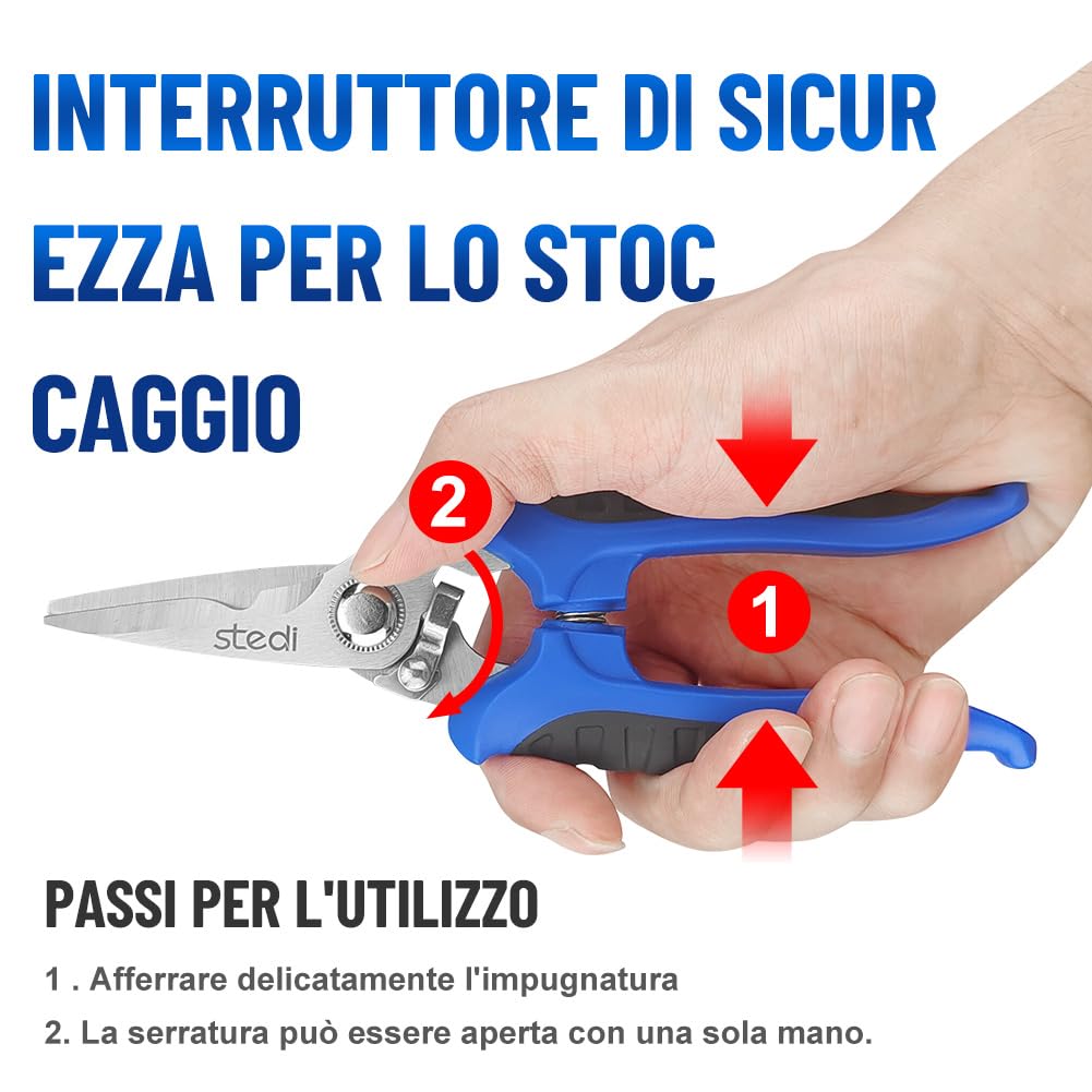 stedi Forbici universali da 18 cm, cesoie elettriche, lame ultra-affilate estese e rinforzate, forbici in acciaio inox a seghettatura fine ad alto contenuto di carbonio per il taglio domestico