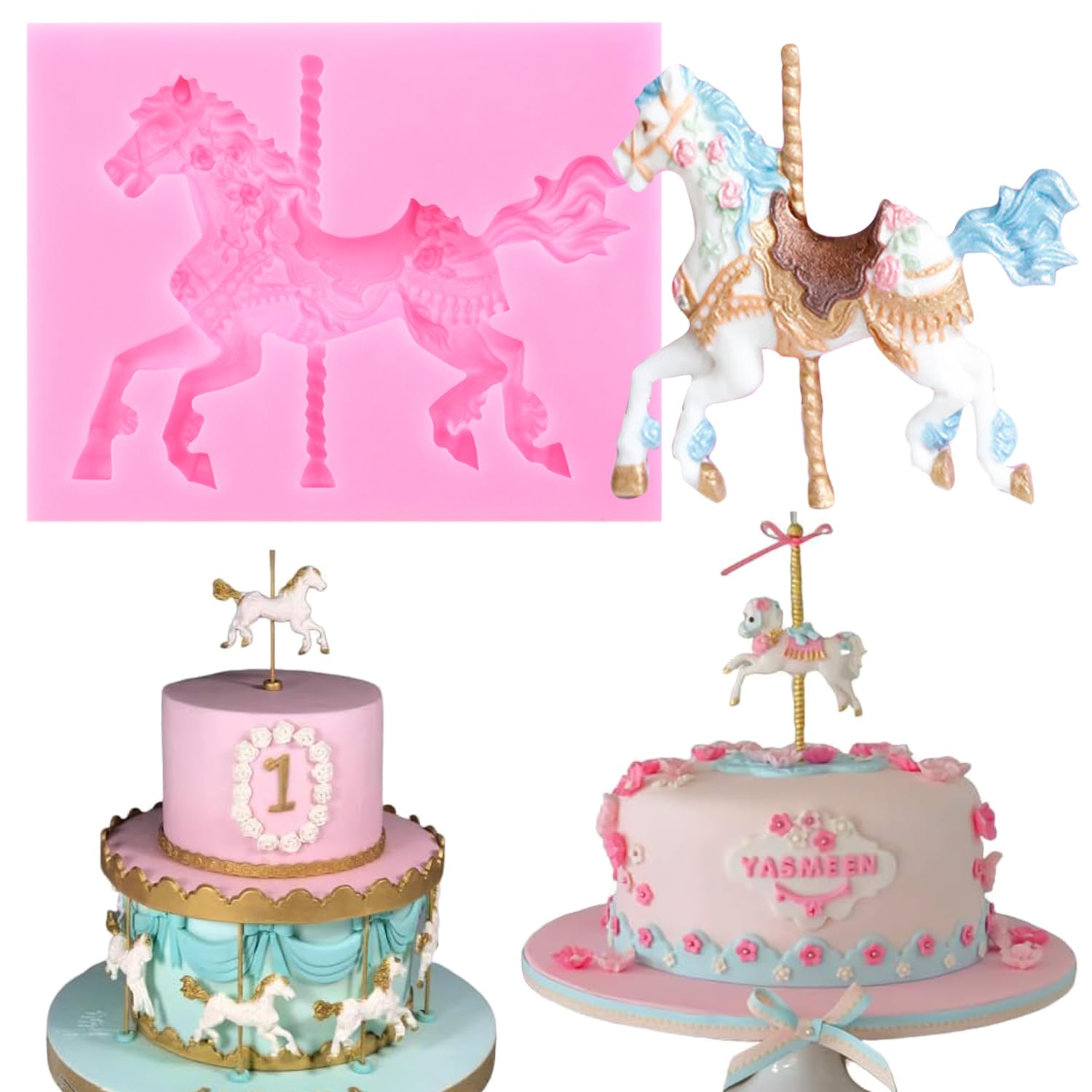 3D Carousel Horse Mold Silicone Fondant Cake Molds For Cake Decorating Cupcake Topper Candy Chocolate Gum Paste Polymer Clay