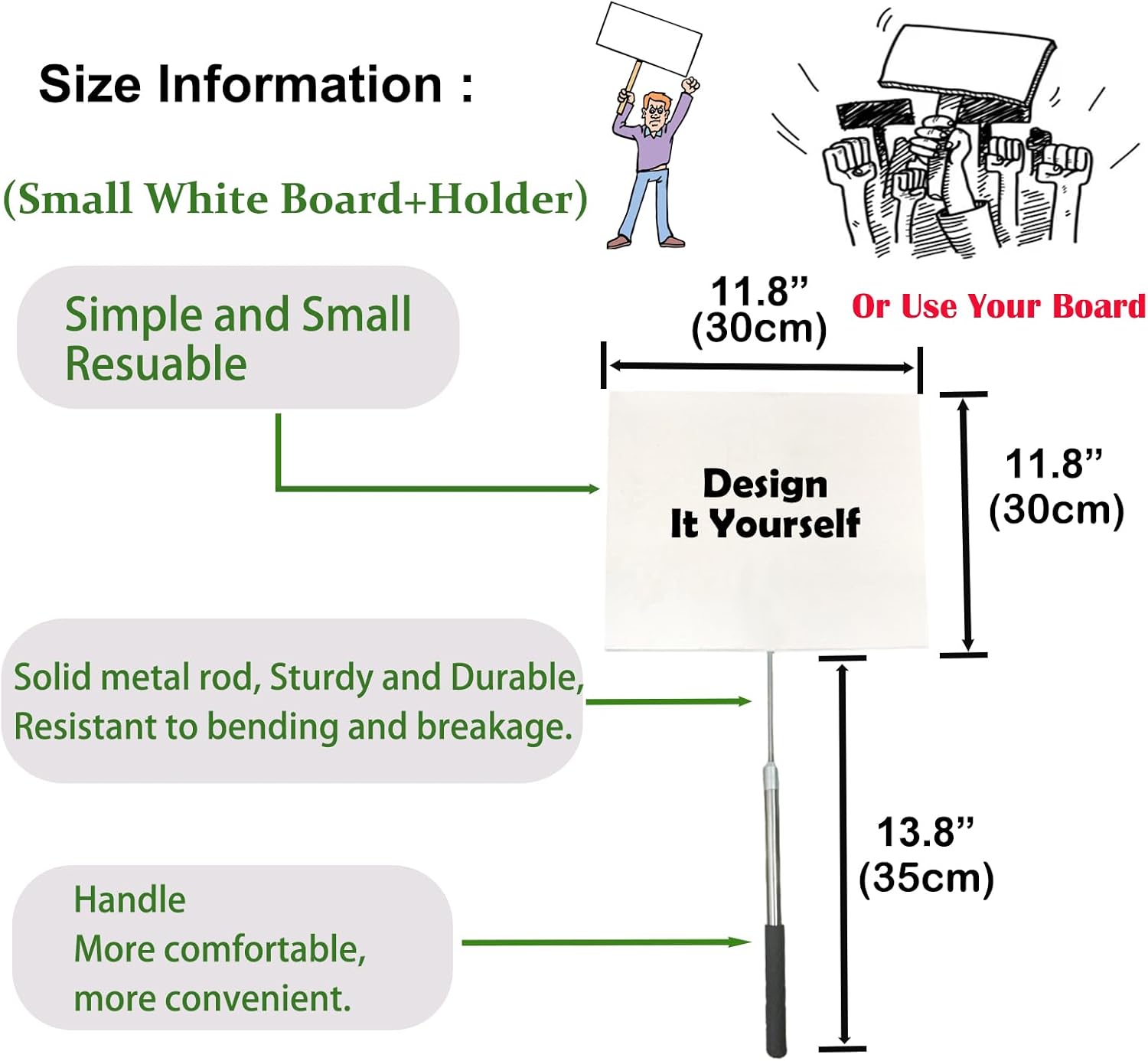 Parades Slogan Poles with White Board,Answer Paddle Warning Signs Support Placards with Handle for Ceremonies Sale Vote Sports, Small Sign Board Yard Signs Protest Sign Holders Double Sided