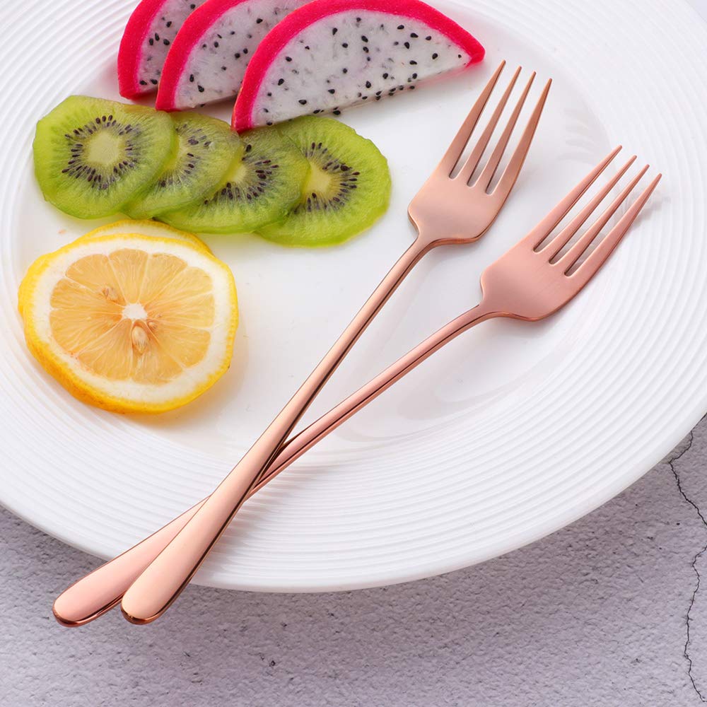 Bisda Set di posate da bistecca seghettate in oro rosa, set di coltelli e forchette per 2 persone acciaio inox 18/10, 2 coltelli da bistecca et 2 forchette da tavola