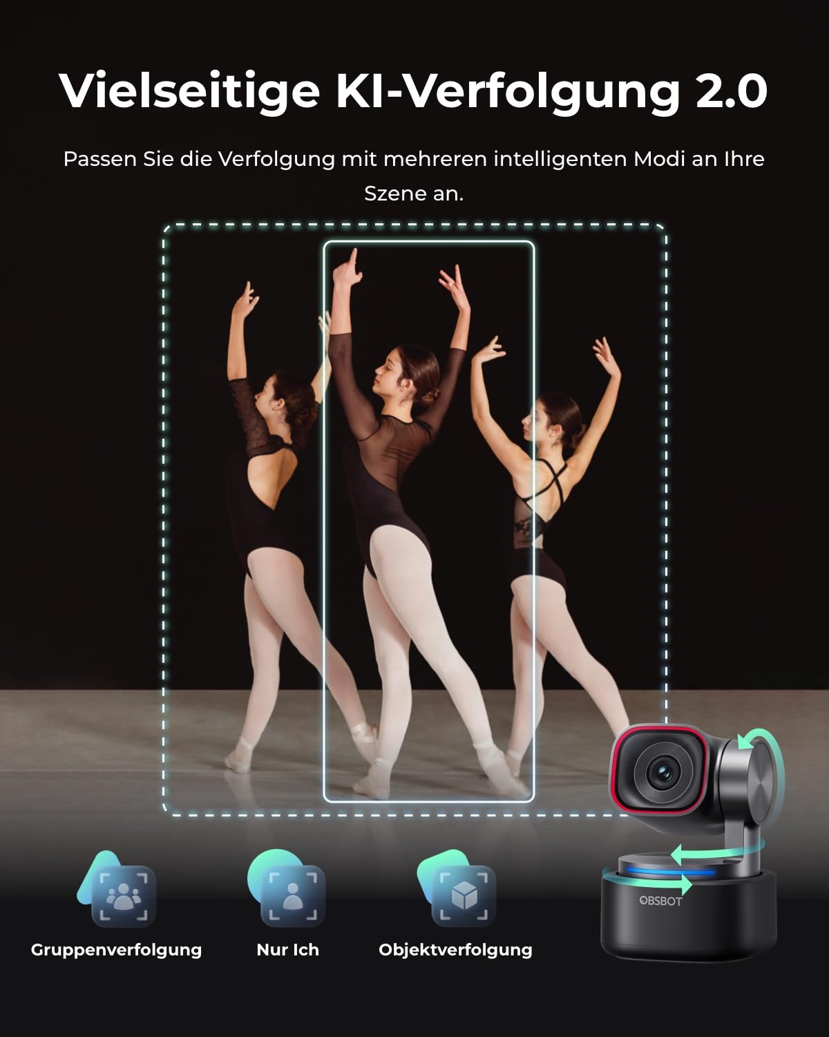 OBSBOT Tiny 3 KI-Webcam 4K mit Spatial Audio, AI Tracking PTZ Kamera, 1/1,28" Sensor, Tri-Mic, Sprach & Gestensteuerung, 120FPS, HDR, Web cam für PC, Laptop, Streaming & Meeting, Switch 2, etc.