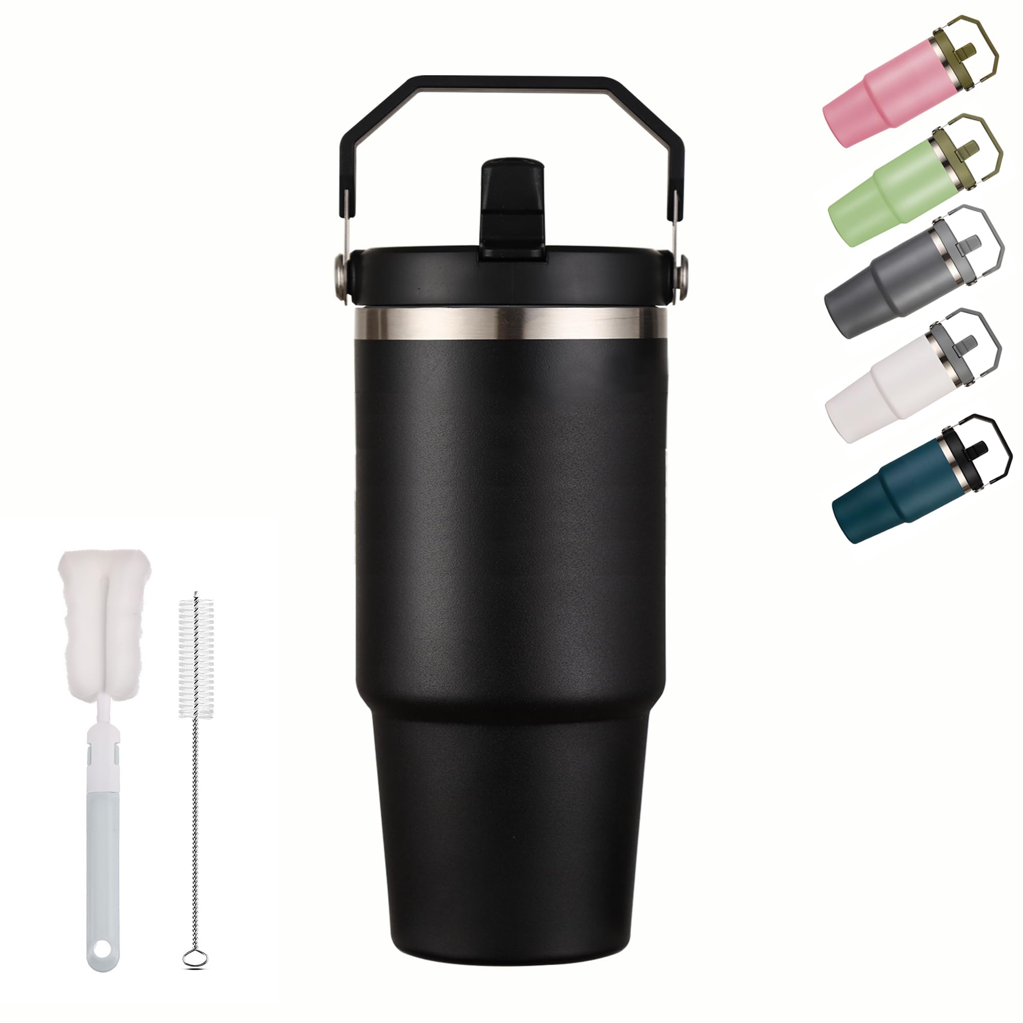 XIXIAMI Travel Mug with Handle 600ml-20oz Insulated Tumbler with Straw & Lid Leakproof Coffee Mug for Hot or Iced Drink