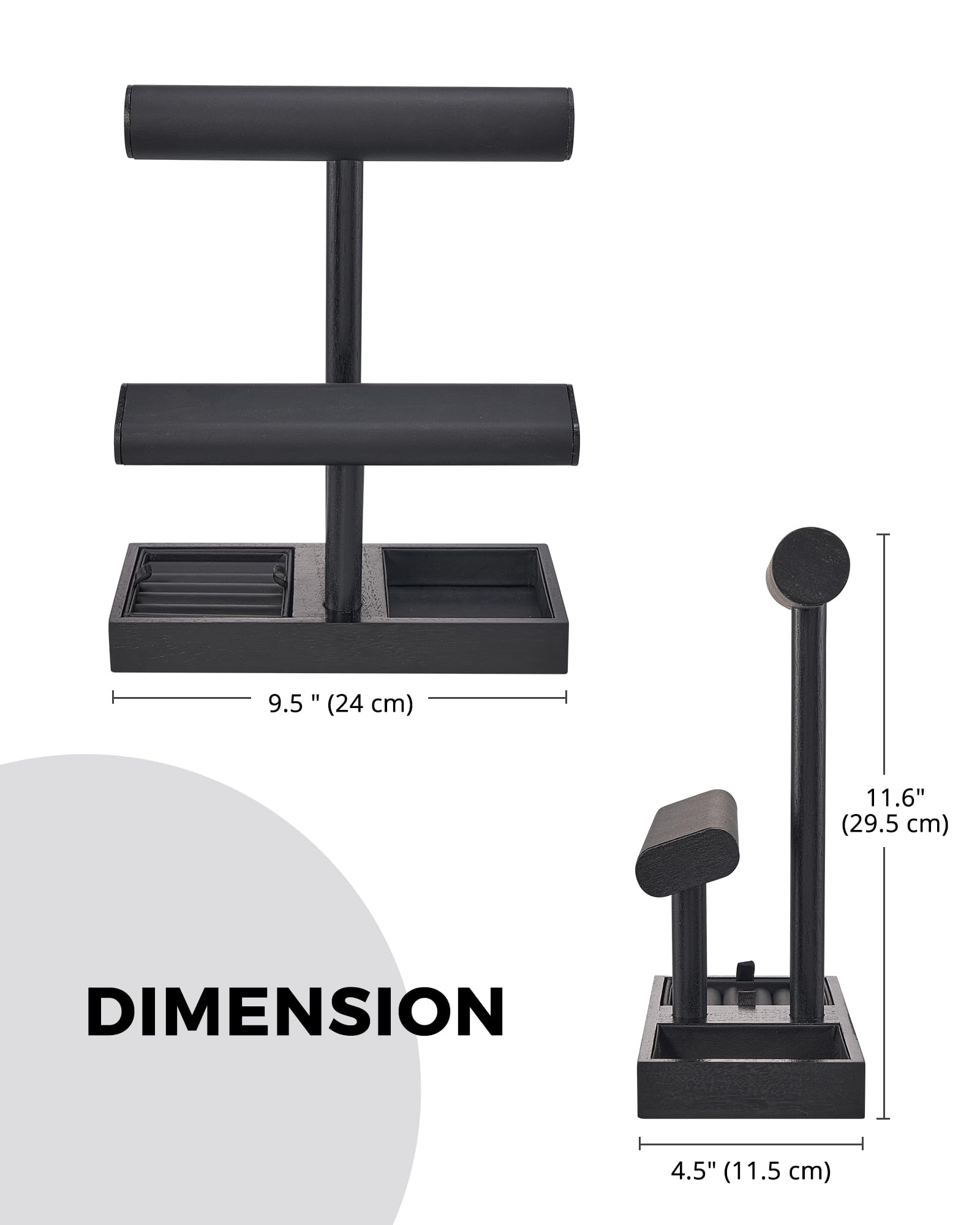 Soporte para Relojes para Hombre, Regalo para él, papá, Novio, Estante de exhibición de Joyas de Madera, Organizador para Collares, Pulseras y Anillos - Negro