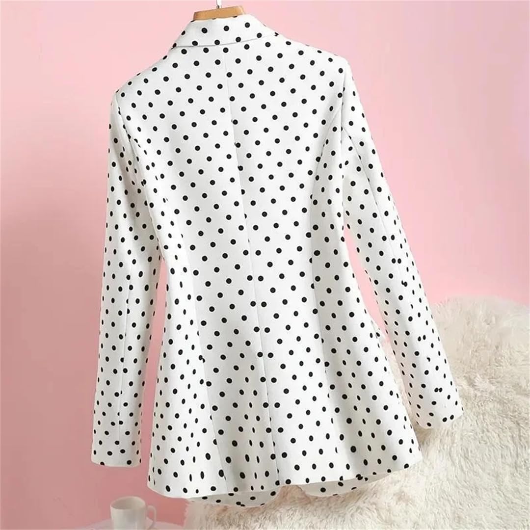 Fnfmrfmr Chaqueta pequeña de lunares para mujer, con un solo botón, cuello delgado con muescas, abrigo de traje de oficina